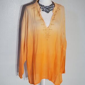 FADED GLORY TUNIC COVER-UP ORANGE LONG SLEEVE VISCOSE/COTTON SIZE 26/28W(3X)